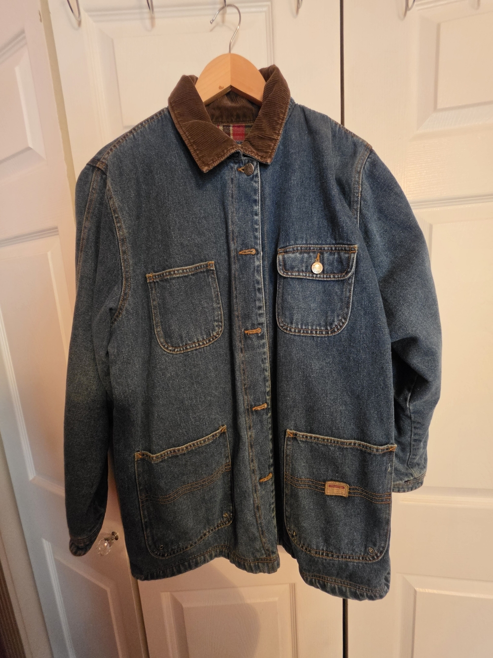 Women's River Edge Blue Denim Jacket with Brown Corduroy Collar
